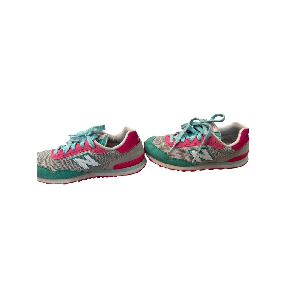 New Balance Girls Size 2 Sneakers Gray Pink Aqua Lace Up Low Top Rubber Sole Ath - Picture 11 of 12